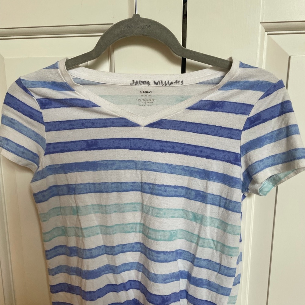 Blue and White Striped Old Navy V neck